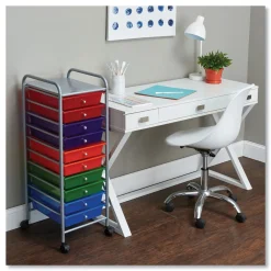 1 Shelf 10 Drawer 13 in. x 15.38 in. x 37.75 in. Metal Portable Drawer Organizer - Matte Gray/Assorted Desk Accessories & Office Organizers