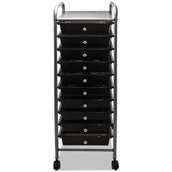Clearance 1 Shelf 10 Drawers 13 in. x 15.38 in. x 37.75 in. Metal Portable Drawer Organizer - Matte Gray/Smoke Desk Accessories & Office Organizers