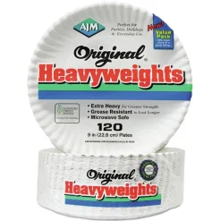 Online 9 in. Diameter Original Heavyweights Paper Plates - White (120/Pack, 8 Packs/Carton) Tabletop And Serveware