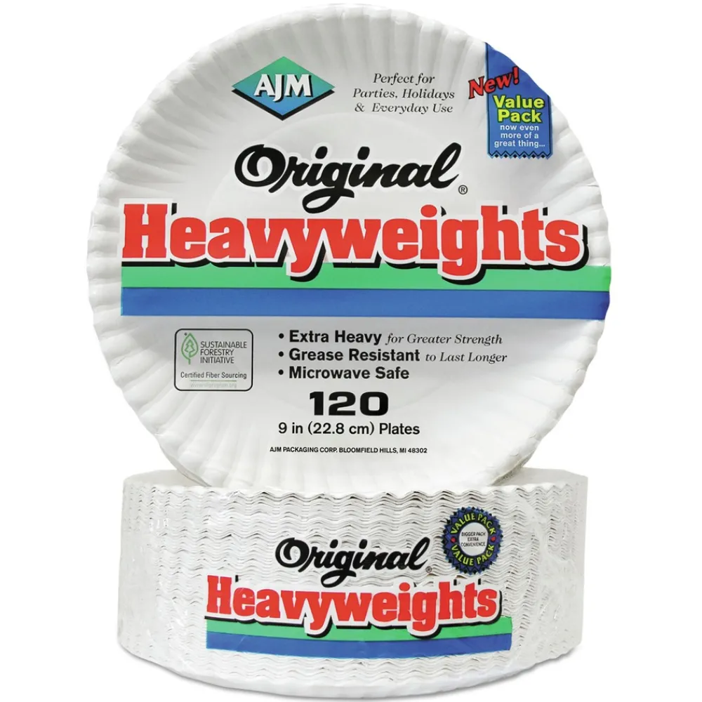 Online 9 in. Diameter Original Heavyweights Paper Plates - White (120/Pack, 8 Packs/Carton) Tabletop And Serveware