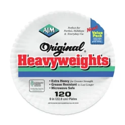 Online 9 in. Diameter Original Heavyweights Paper Plates - White (120/Pack, 8 Packs/Carton) Tabletop And Serveware