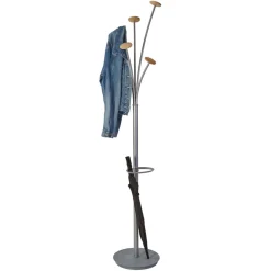 Online 13.97 x 14 x 73.62 Festival 5-Knob Coat Stand with Umbrella Holder - Gray Cleaning & Janitorial Supplies