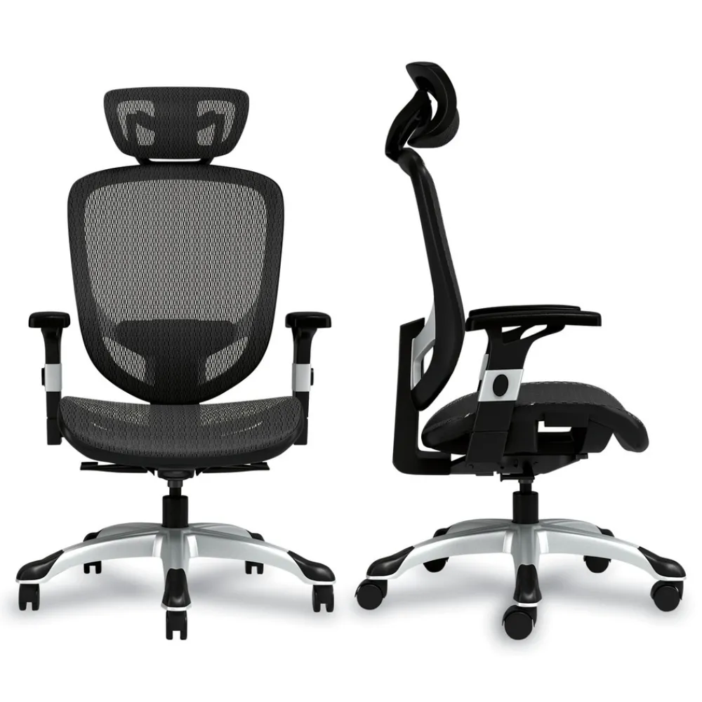 Best 17.24 in. to 20.98 in. Seat Height Support Up to 275 lbs. Minerva Ergonomic Mesh Swivel Task Chair - Black Seat/Back, Silver Base Office Furniture & Lighting