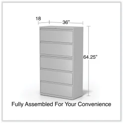 Discount 36 in. x 18.63 in. x 67.63 in. 5 Lateral File Drawer - Legal/Letter/A4/A5 Size - Light Gray Office Furniture & Lighting
