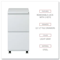 New 14.96 in. x 19.29 in. x 27.75 in. 2 Legal/Letter-Size File Drawers Left or Right File Pedestal with Full-Length Pull - Light Gray Office Furniture & Lighting