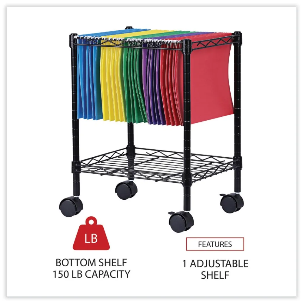 Clearance 15.25 in. x 12.38 in. x 21 in. 1 Shelf 1 Bin Metal Compact File Cart for Side-to-Side Filing - Black Office Furniture & Lighting