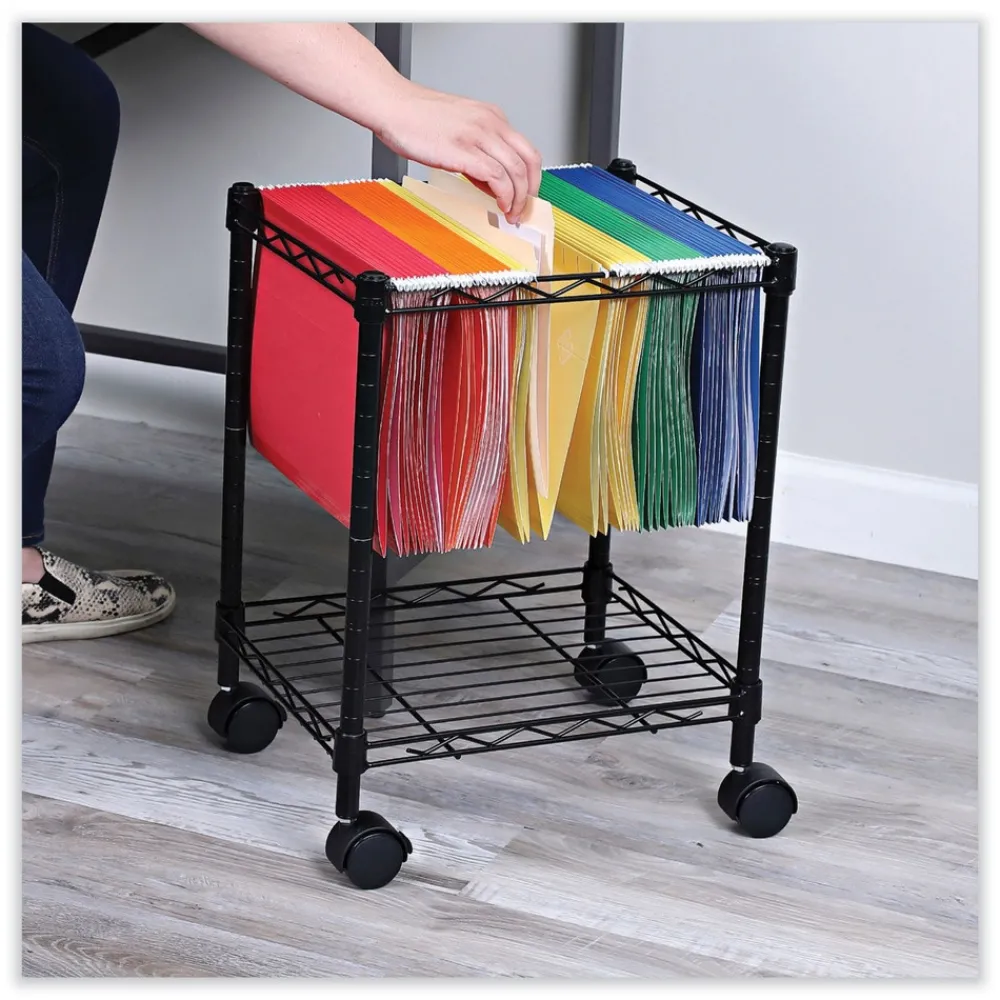 Clearance 15.25 in. x 12.38 in. x 21 in. 1 Shelf 1 Bin Metal Compact File Cart for Side-to-Side Filing - Black Office Furniture & Lighting