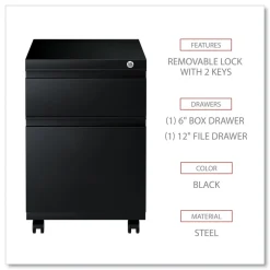 Outlet 14.96 in. x 19.29 in. x 21.65 in. 2-Drawers: Box/File Legal/Letter Left or Right File Pedestal with Full-Length Pull - Black Office Furniture & Lighting