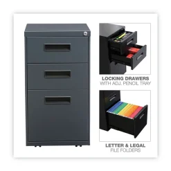 Sale 14.96 in. x 19.29 in. x 27.75 in. 3-Drawers: Box/Box/File Legal/Letter Left or Right File Pedestal - Charcoal Office Furniture & Lighting