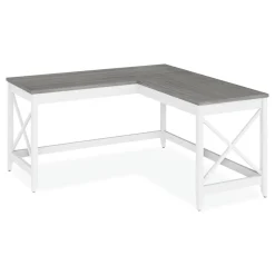 Sale 58.27 in. x 58.27 in. x 29.53 in. L-Shaped Farmhouse Desk - Gray/White Office Furniture & Lighting