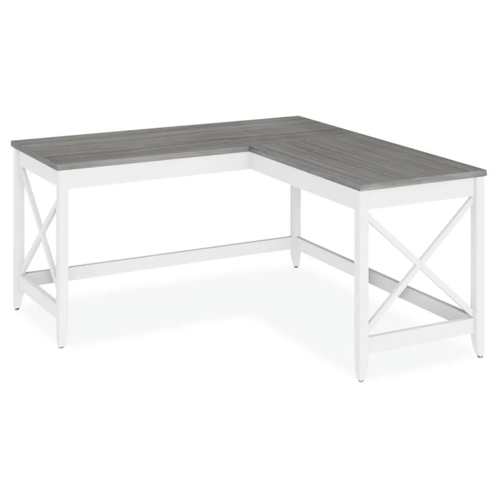 Sale 58.27 in. x 58.27 in. x 29.53 in. L-Shaped Farmhouse Desk - Gray/White Office Furniture & Lighting