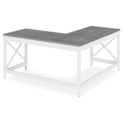 Sale 58.27 in. x 58.27 in. x 29.53 in. L-Shaped Farmhouse Desk - Gray/White Office Furniture & Lighting