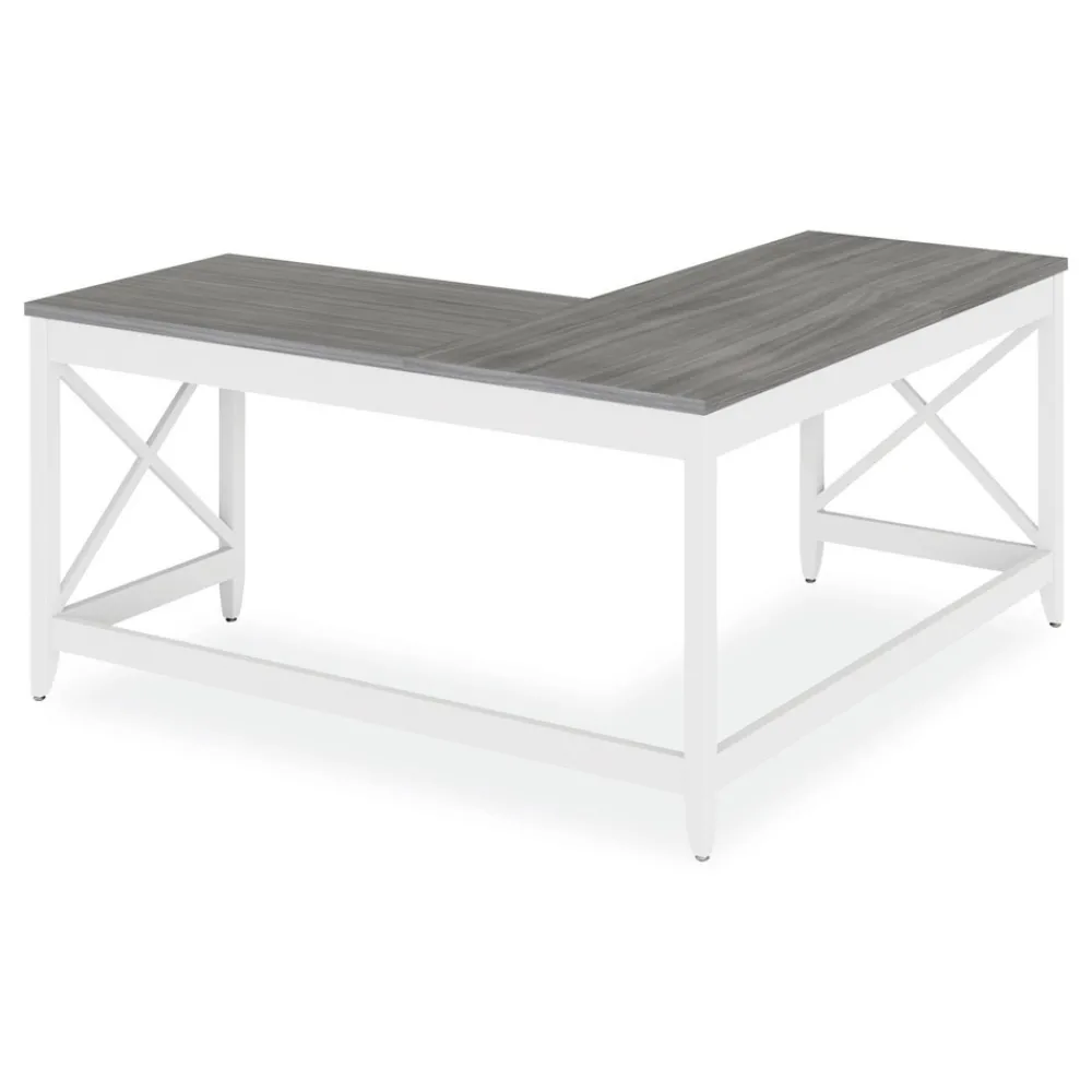 Sale 58.27 in. x 58.27 in. x 29.53 in. L-Shaped Farmhouse Desk - Gray/White Office Furniture & Lighting