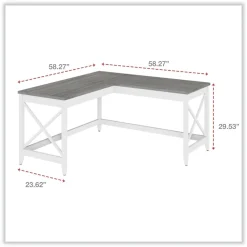 Sale 58.27 in. x 58.27 in. x 29.53 in. L-Shaped Farmhouse Desk - Gray/White Office Furniture & Lighting
