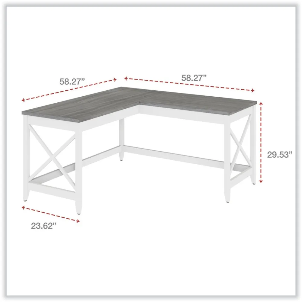 Sale 58.27 in. x 58.27 in. x 29.53 in. L-Shaped Farmhouse Desk - Gray/White Office Furniture & Lighting