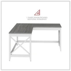 Sale 58.27 in. x 58.27 in. x 29.53 in. L-Shaped Farmhouse Desk - Gray/White Office Furniture & Lighting