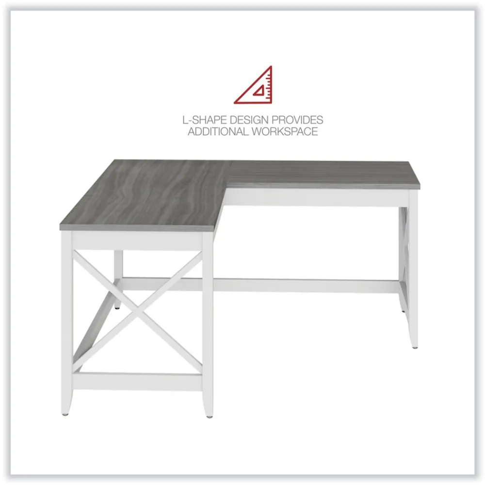 Sale 58.27 in. x 58.27 in. x 29.53 in. L-Shaped Farmhouse Desk - Gray/White Office Furniture & Lighting