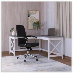 Sale 58.27 in. x 58.27 in. x 29.53 in. L-Shaped Farmhouse Desk - Gray/White Office Furniture & Lighting