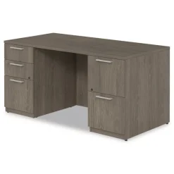 Best 60 in. x 30 in. x 29 in. Seville Series Double Pedestal Desk - Walnut Office Furniture & Lighting