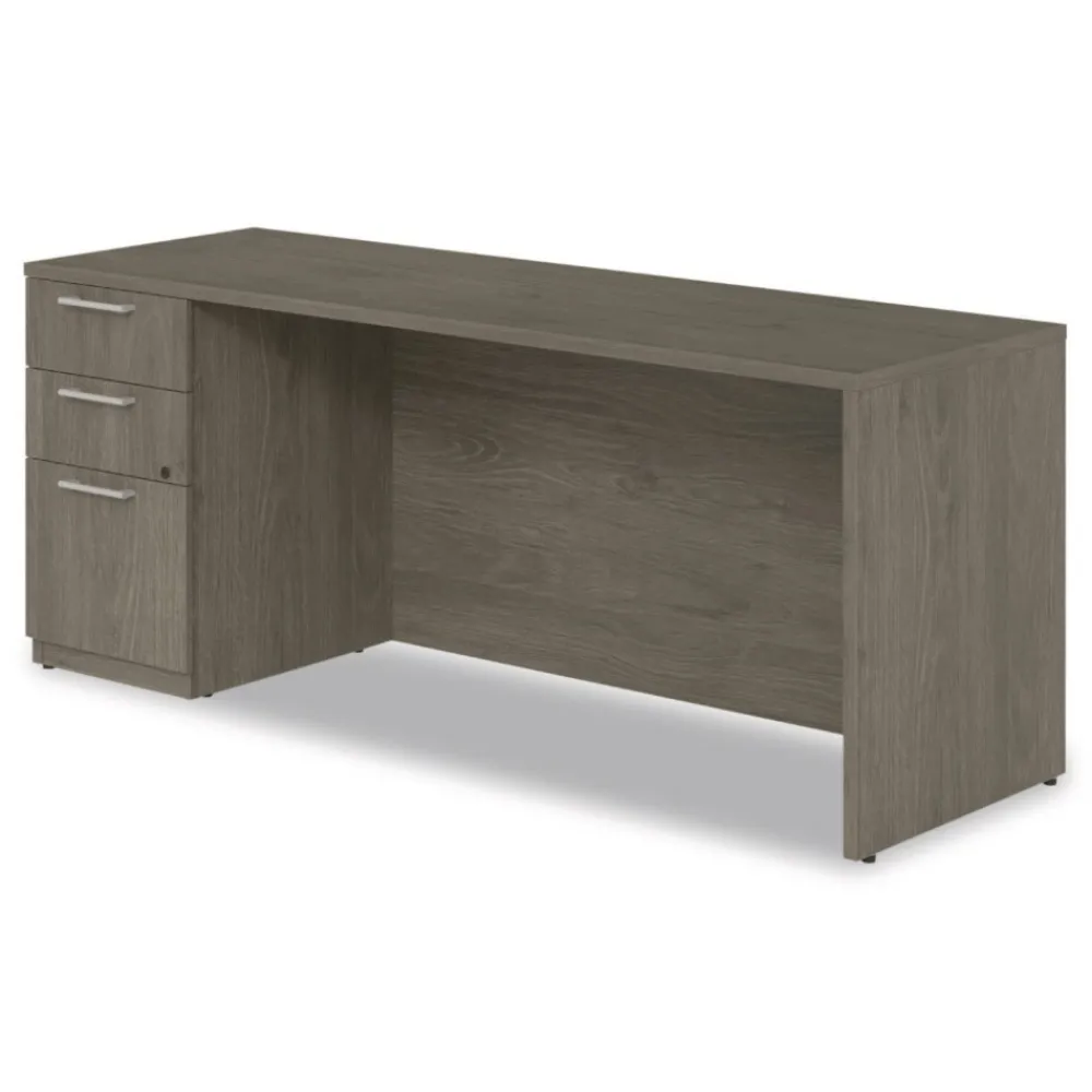 Hot 72 in. x 24 in. x 29 in. Seville Series Credenza with Left Pedestal - Walnut Office Furniture & Lighting