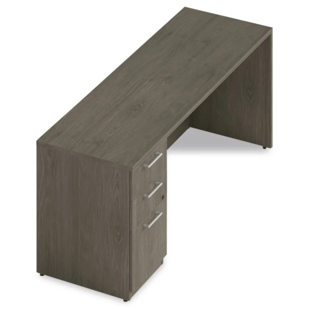 Hot 72 in. x 24 in. x 29 in. Seville Series Credenza with Left Pedestal - Walnut Office Furniture & Lighting