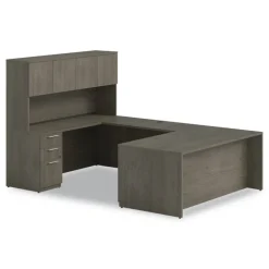 Hot 72 in. x 24 in. x 29 in. Seville Series Credenza with Left Pedestal - Walnut Office Furniture & Lighting