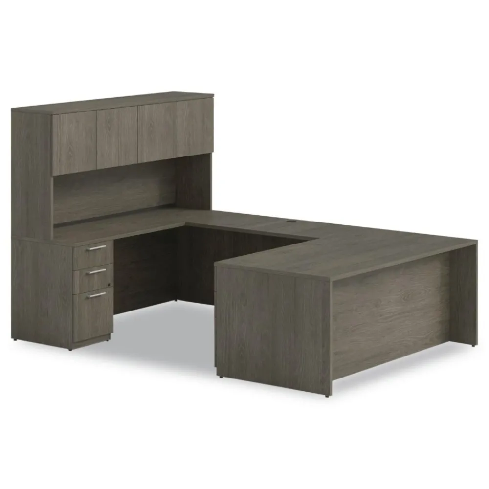 Hot 72 in. x 24 in. x 29 in. Seville Series Credenza with Left Pedestal - Walnut Office Furniture & Lighting