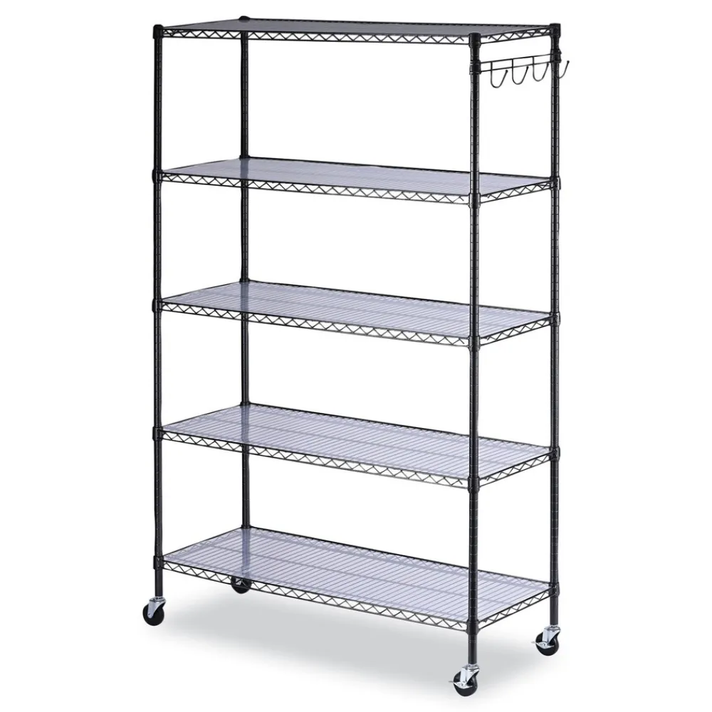 New 48 in. x 18 in. x 72 in. 5-Shelf Wire Shelving Kit with Casters and Shelf Liners - Black Anthracite Trash & Waste Bins