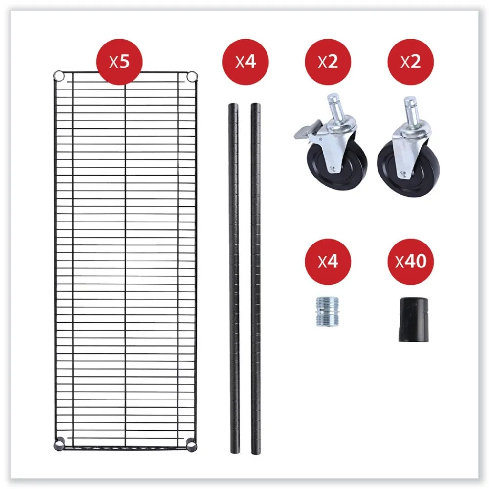 New 48 in. x 18 in. x 72 in. 5-Shelf Wire Shelving Kit with Casters and Shelf Liners - Black Anthracite Trash & Waste Bins