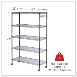 New 48 in. x 18 in. x 72 in. 5-Shelf Wire Shelving Kit with Casters and Shelf Liners - Black Anthracite Trash & Waste Bins