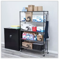 New 48 in. x 18 in. x 72 in. 5-Shelf Wire Shelving Kit with Casters and Shelf Liners - Black Anthracite Trash & Waste Bins