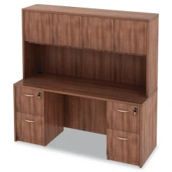 New 64.75 in. x 15 in. x 35.38 in. Valencia Series 4-Compartment Hutch with Doors - Modern Walnut Office Furniture & Lighting