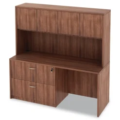 New 64.75 in. x 15 in. x 35.38 in. Valencia Series 4-Compartment Hutch with Doors - Modern Walnut Office Furniture & Lighting
