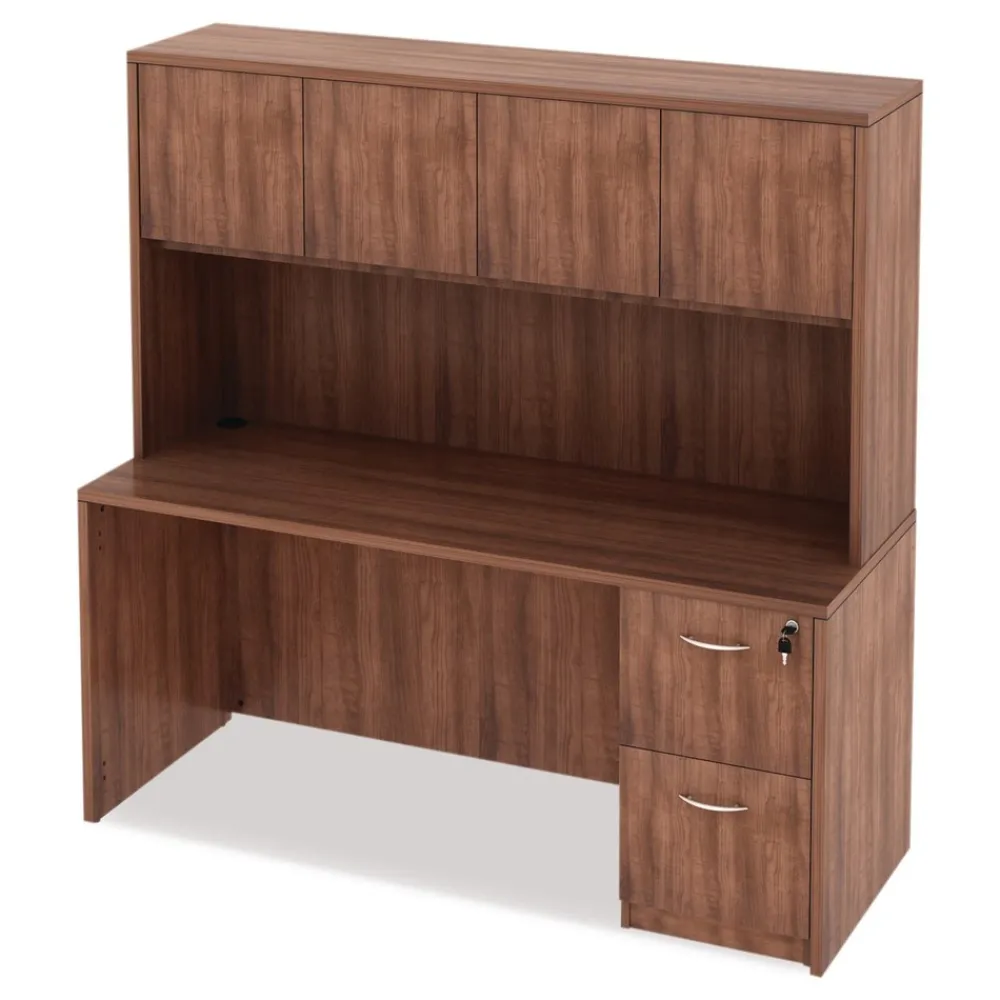 New 64.75 in. x 15 in. x 35.38 in. Valencia Series 4-Compartment Hutch with Doors - Modern Walnut Office Furniture & Lighting