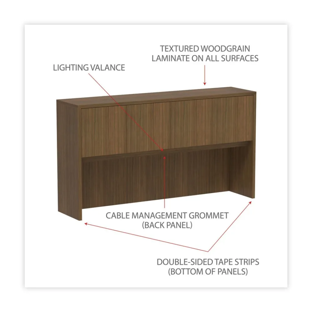 New 64.75 in. x 15 in. x 35.38 in. Valencia Series 4-Compartment Hutch with Doors - Modern Walnut Office Furniture & Lighting