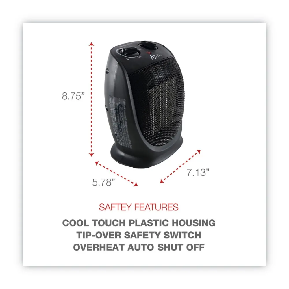 1500 W 7.12 in. x 5.87 in. x 8.75 in. Ceramic Heater - Black Heaters