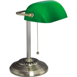 Traditional 10.5 in. x 11 in. x 13 in. Banker's Lamp - Antique Brass/Green Office Furniture & Lighting