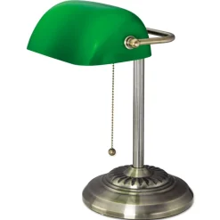 Traditional 10.5 in. x 11 in. x 13 in. Banker's Lamp - Antique Brass/Green Office Furniture & Lighting