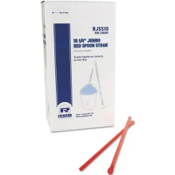 Sale 10.25 in. Plastic Jumbo Spoon Straw - Red (5400/Carton) Tabletop And Serveware