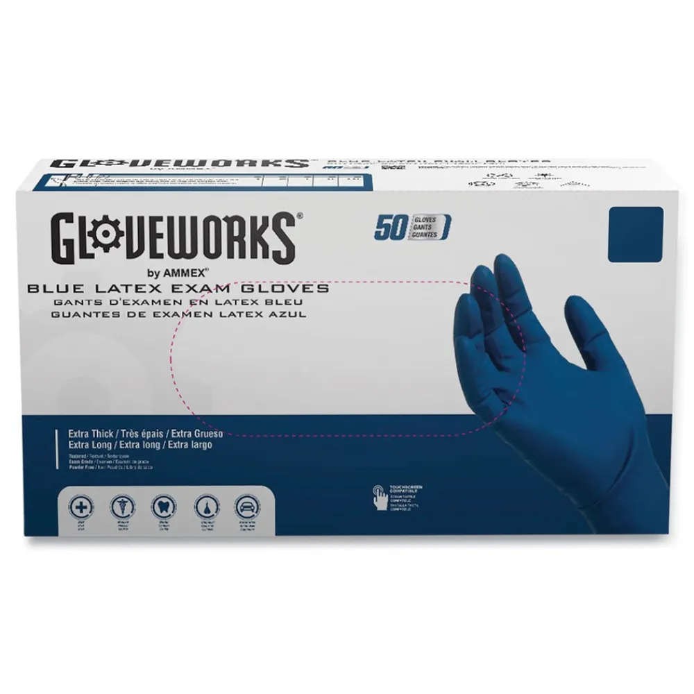 Clearance 11.6 in. Long 13 mil Powder-Free Latex Exam Gloves - Large/Blue (500/Carton) Cleaning & Janitorial Supplies