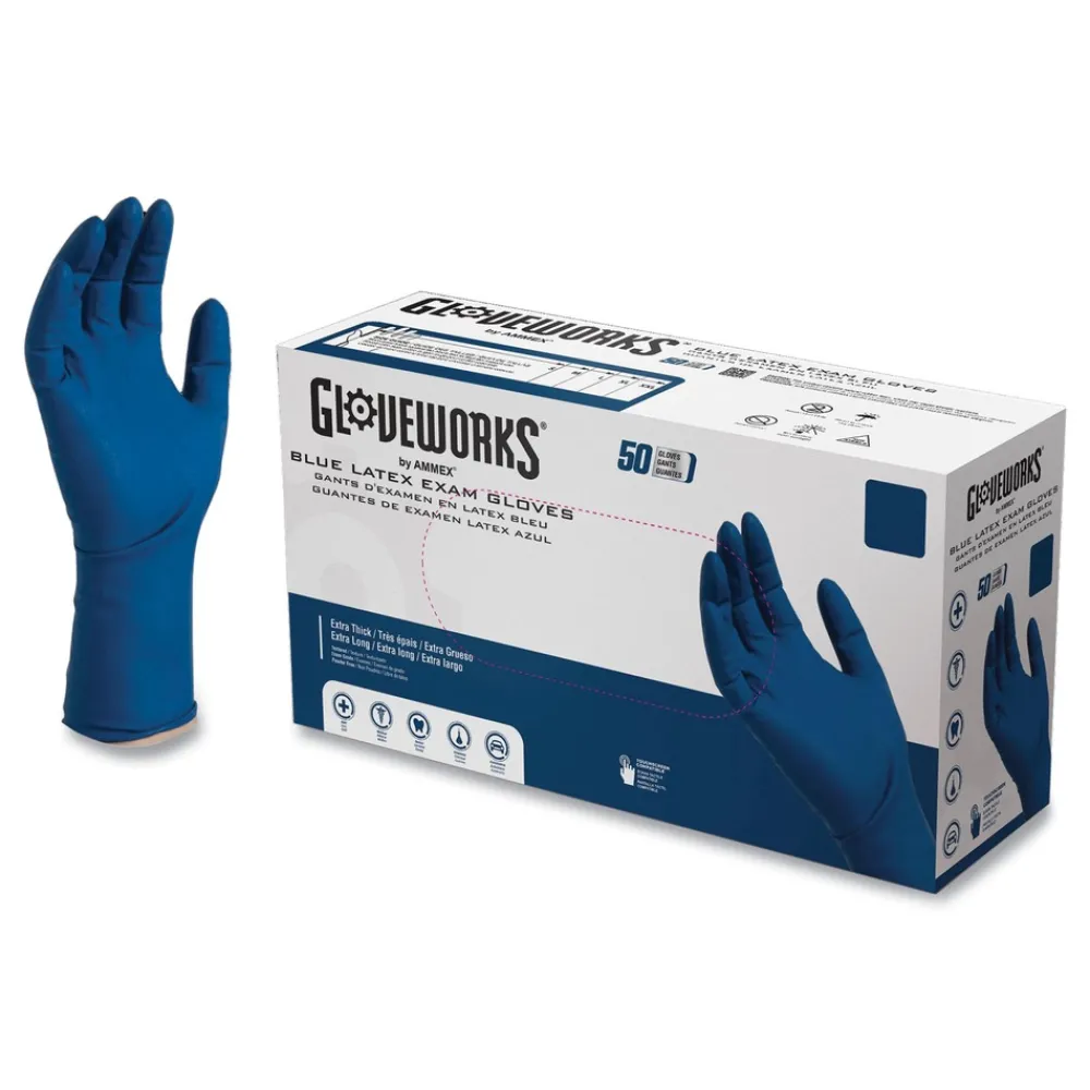 Clearance 11.6 in. Long 13 mil Powder-Free Latex Exam Gloves - Large/Blue (500/Carton) Cleaning & Janitorial Supplies