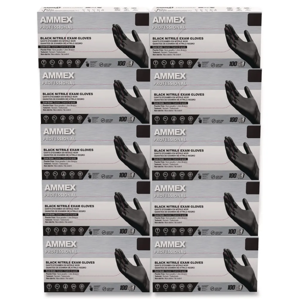 9.5 in. Long 3 mil Powder-Free Nitrile Exam Gloves - Medium/Black (1000/Carton) Cleaning & Janitorial Supplies