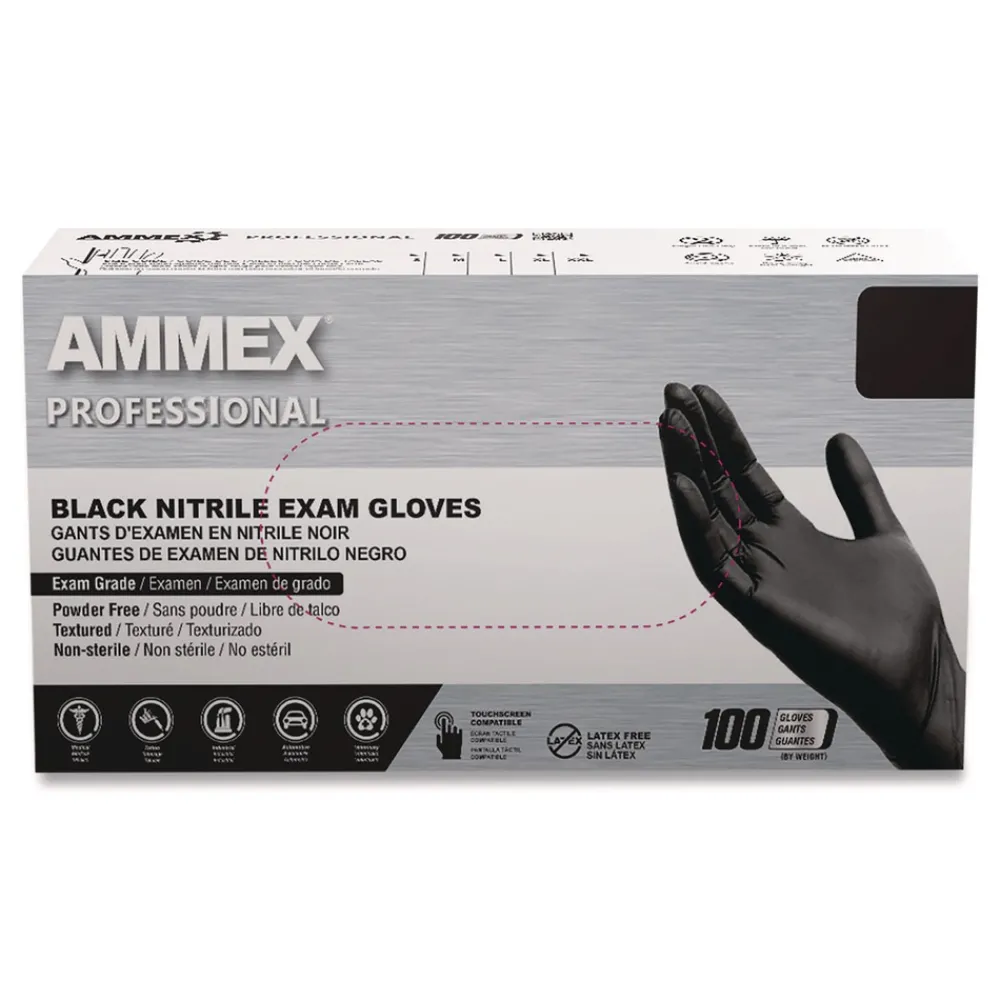 9.5 in. Long 3 mil Powder-Free Nitrile Exam Gloves - Medium/Black (1000/Carton) Cleaning & Janitorial Supplies