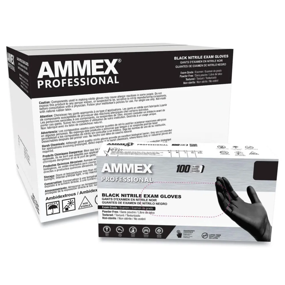 9.5 in. Long 3 mil Powder-Free Nitrile Exam Gloves - Large/Black (1000/Carton) Cleaning & Janitorial Supplies