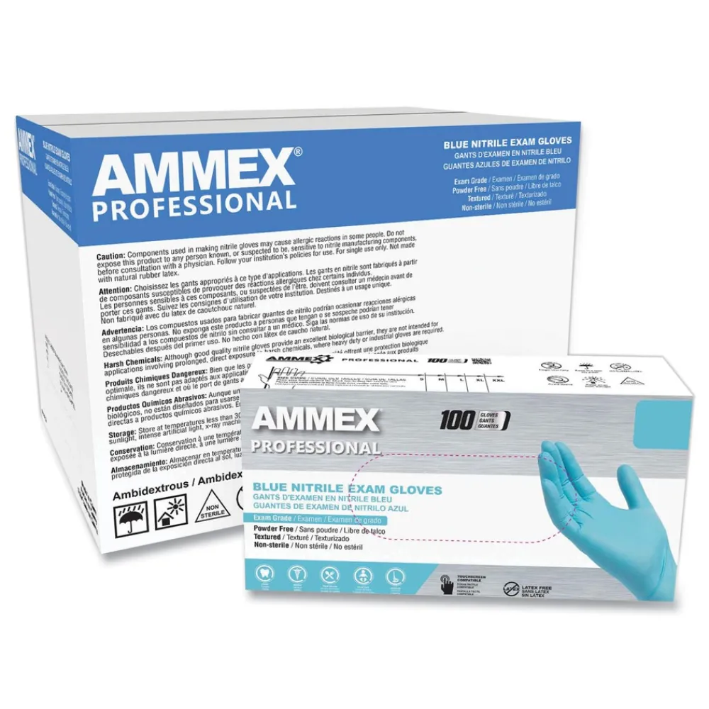 Best 9.5 in. Long 3 mil Powder-Free Nitrile Exam Gloves - Large/Light Blue (1000/Carton) Cleaning & Janitorial Supplies