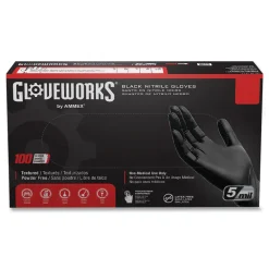 Online 9.5 in. Long 5 mil Powder-Free Industrial Nitrile Gloves - Large/Black (1000/Carton) Cleaning & Janitorial Supplies