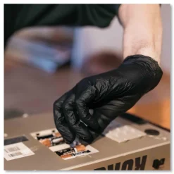 Online 9.5 in. Long 5 mil Powder-Free Industrial Nitrile Gloves - Large/Black (1000/Carton) Cleaning & Janitorial Supplies