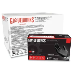 Online 9.5 in. Long 5 mil Powder-Free Industrial Nitrile Gloves - Large/Black (1000/Carton) Cleaning & Janitorial Supplies