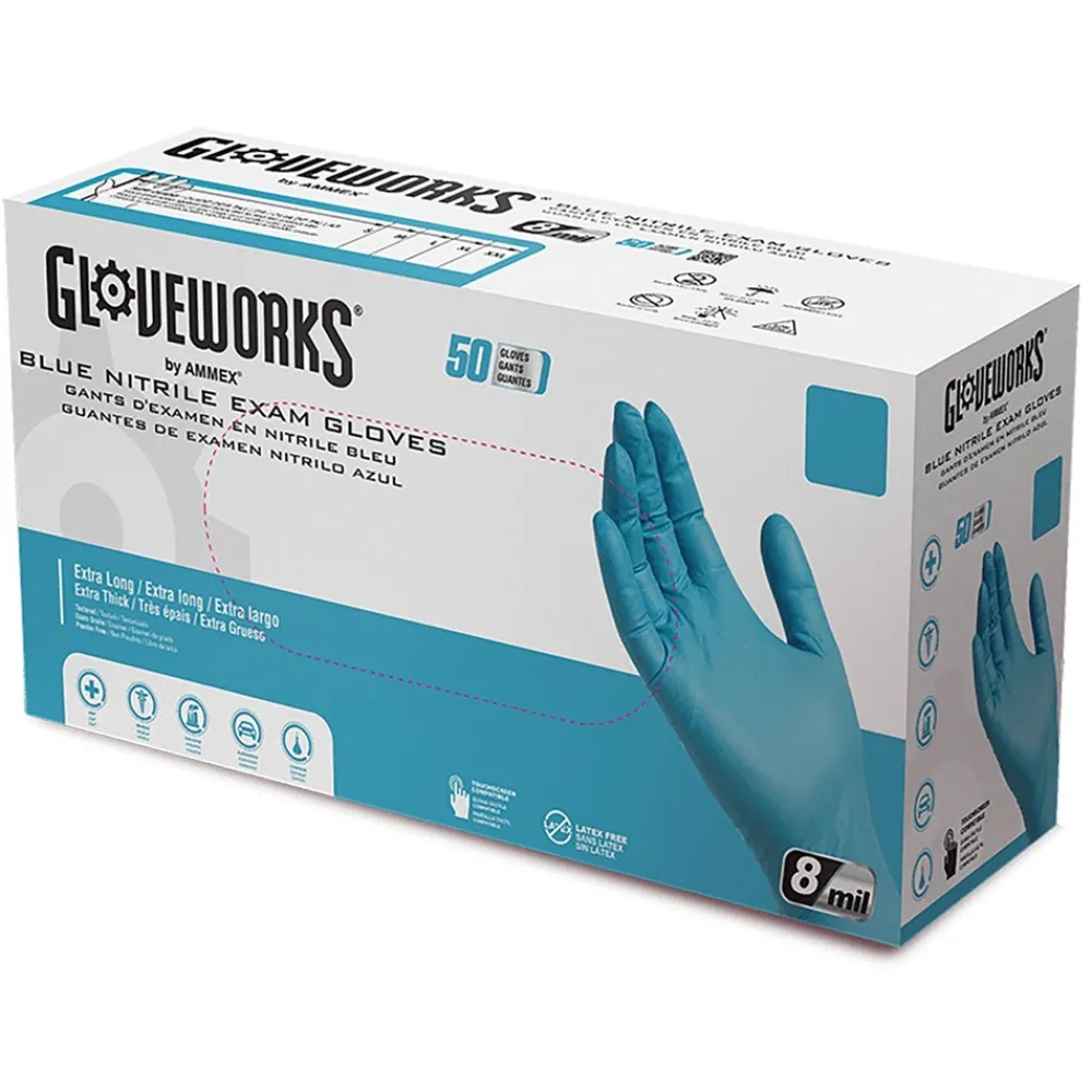 Online 8 mil Blue Powder-Free Nitrile Exam Gloves - Large, Blue (500/Carton) Cleaning & Janitorial Supplies