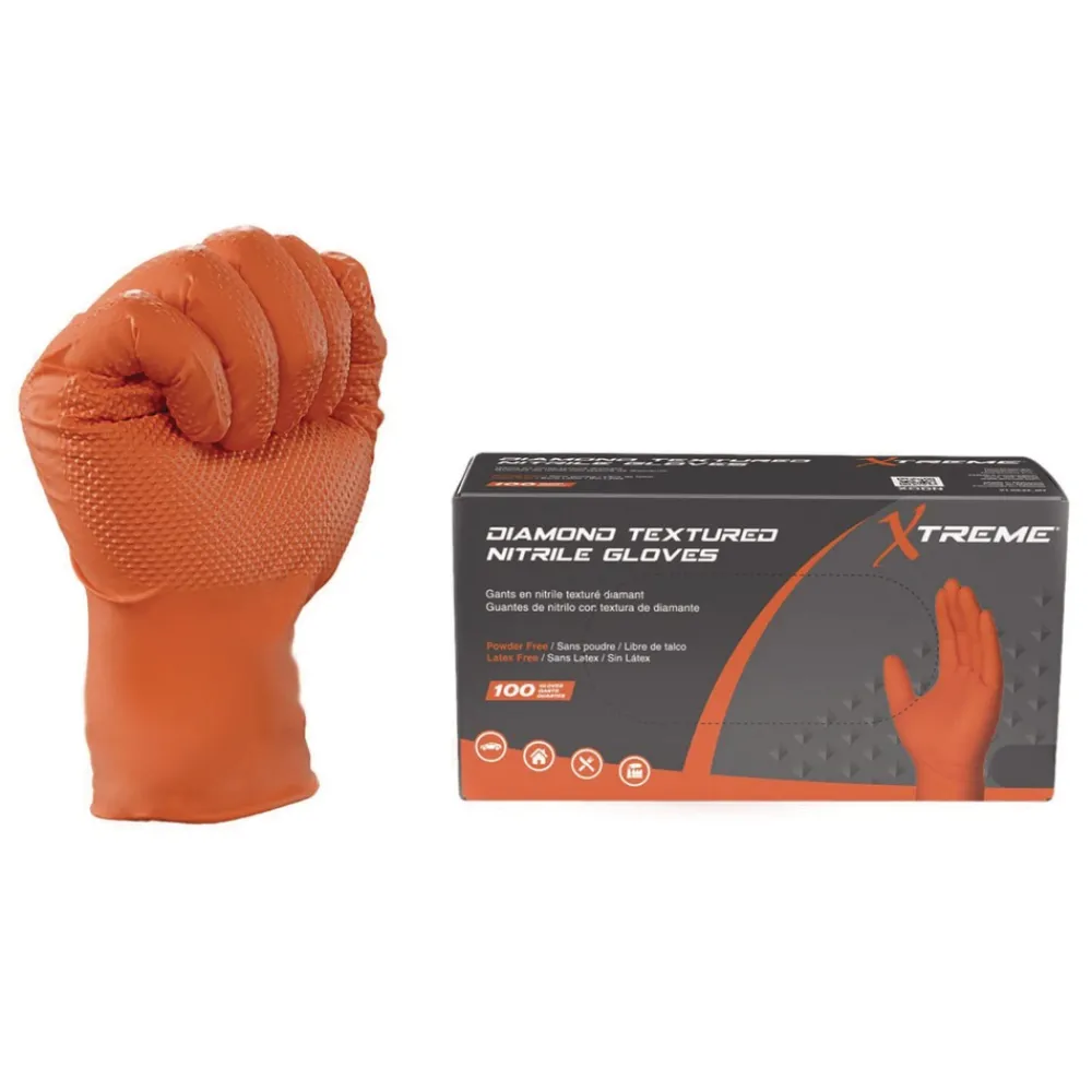 New 6 mil DT Nitrile Powder-Free Disposable Gloves - Large, Orange (1000/Carton) Cleaning & Janitorial Supplies